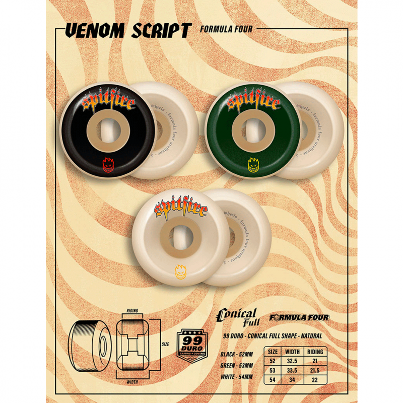 Rodas Spitfire Formula Four Venom Script Conical Full - 53mm 99DU | SPITFIRE